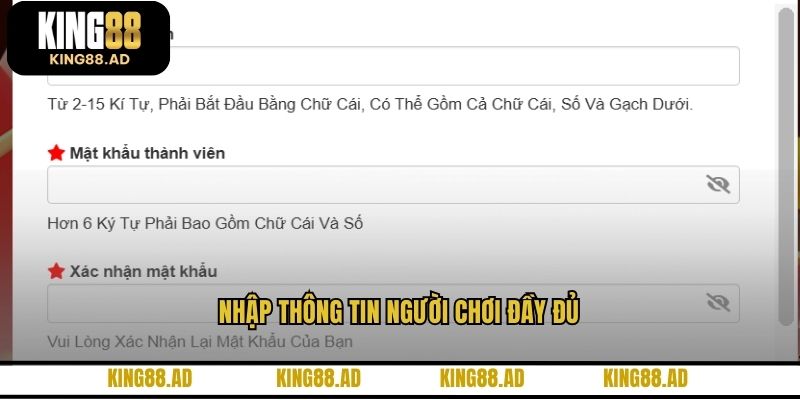 Nhập thông tin người chơi đầy đủ